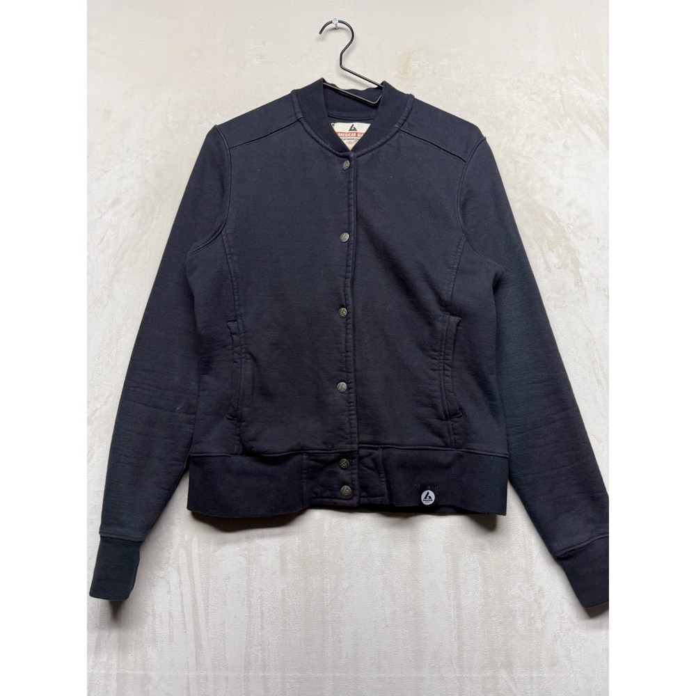 American Giant Jacket Womens M Black Bomber AG-012 Heavy Snap Front Made in USA